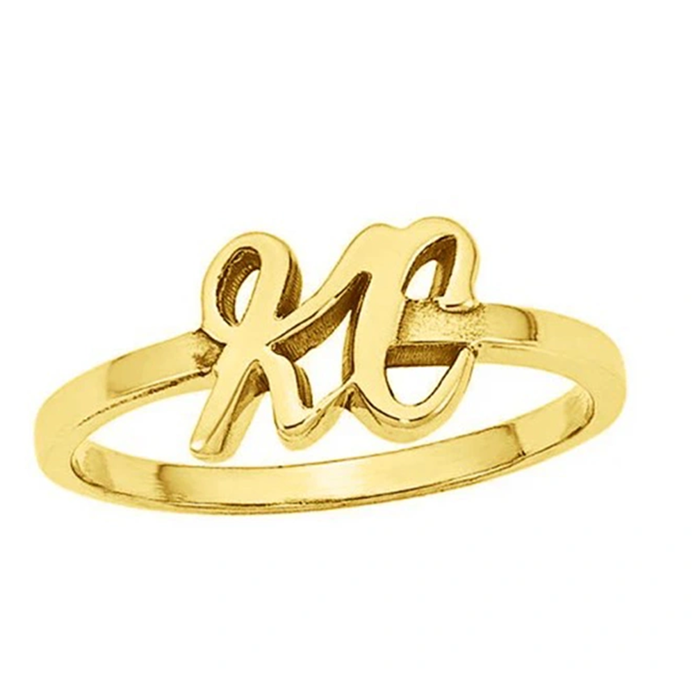 Anillo con nombre clásico personalizado en plata de ley bañado en oro amarillo-1