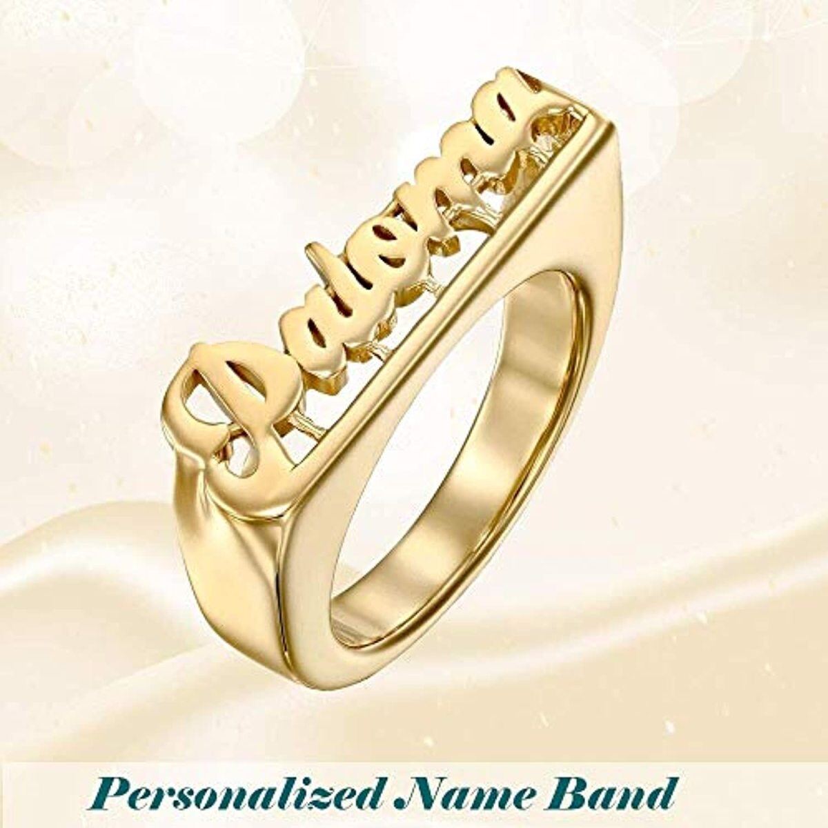 Anillo con nombre clásico personalizado en plata de ley bañado en oro amarillo-2