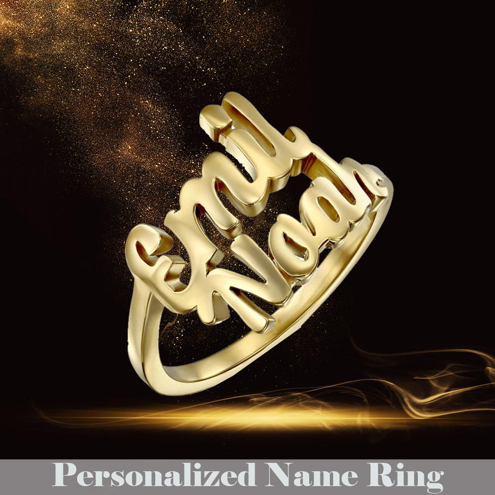 Sterling Silver with Yellow Gold Plated Personalized Classic Name Ring-2