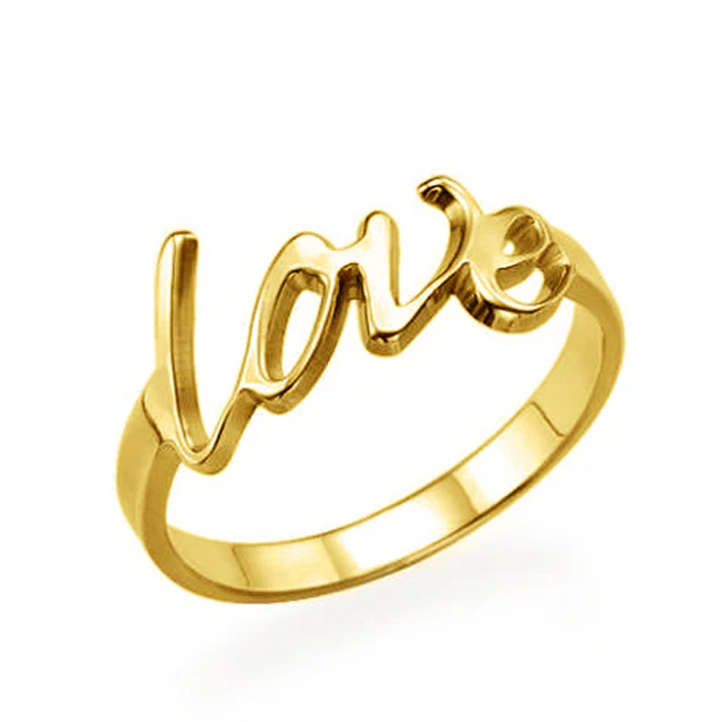 Anillo con nombre clásico personalizado en plata de ley bañado en oro amarillo para mujer-2