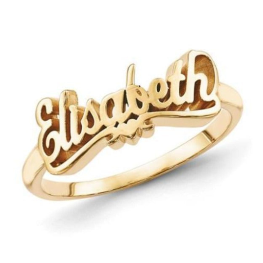 Sterling Silver with Yellow Gold Plated Personalized Classic Name Ring for Women