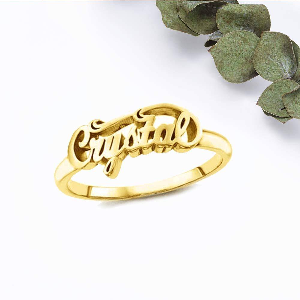 Sterling Silver with Yellow Gold Plated Personalized Classic Name Ring for Women-3