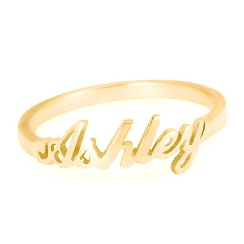 Sterling Silver with Yellow Gold Plated Personalized Classic Name Ring for Women-1