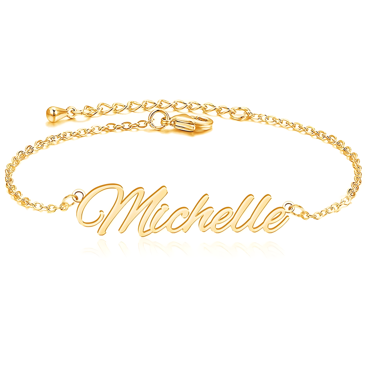 Sterling Silver with Yellow Gold Plated Personalized Classic Name Single Layer Anklet-1