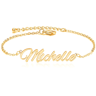 Sterling Silver with Yellow Gold Plated Personalized Classic Name Single Layer Anklet-58