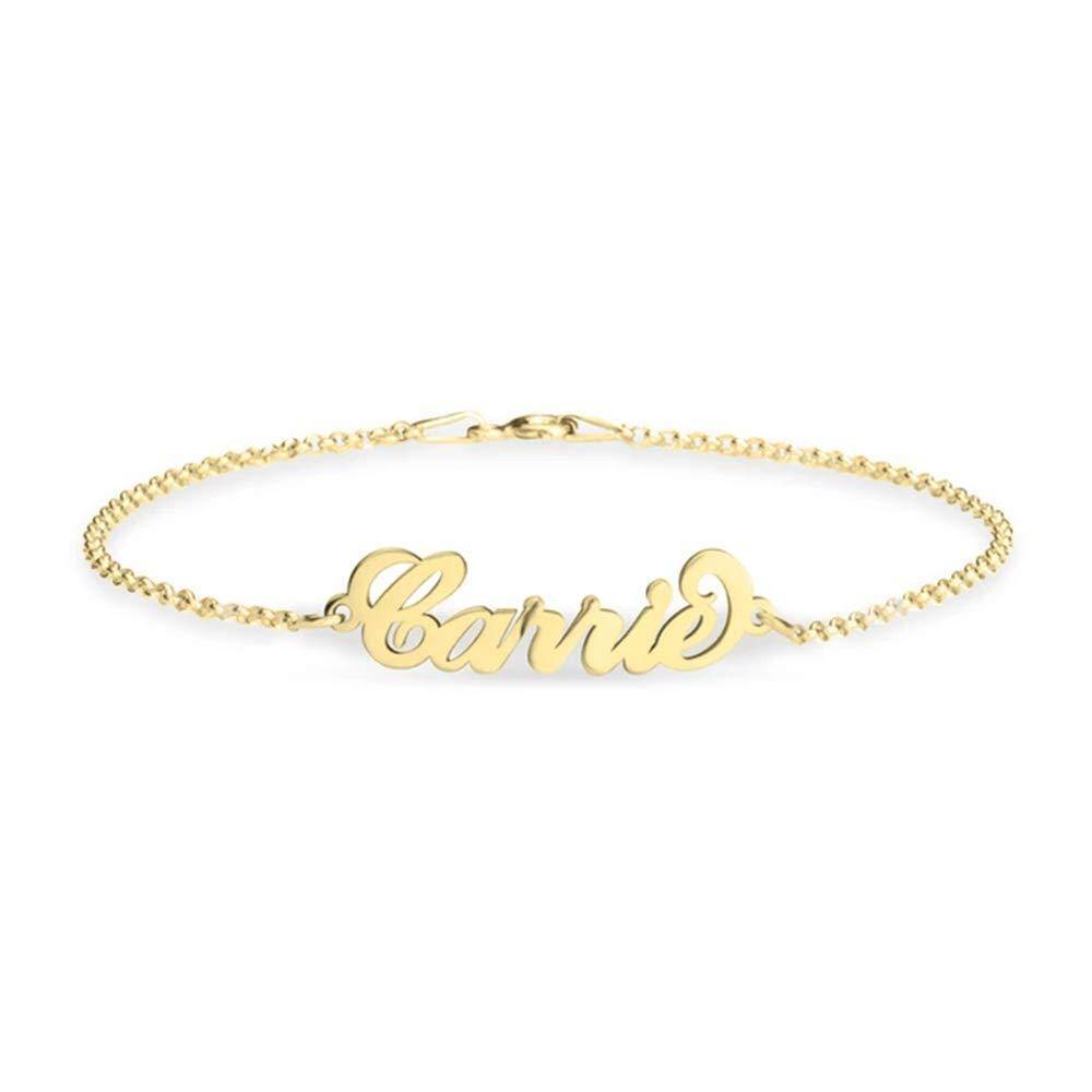 Sterling Silver with Yellow Gold Plated Personalized Classic Name Single Layer Charm Anklet-1