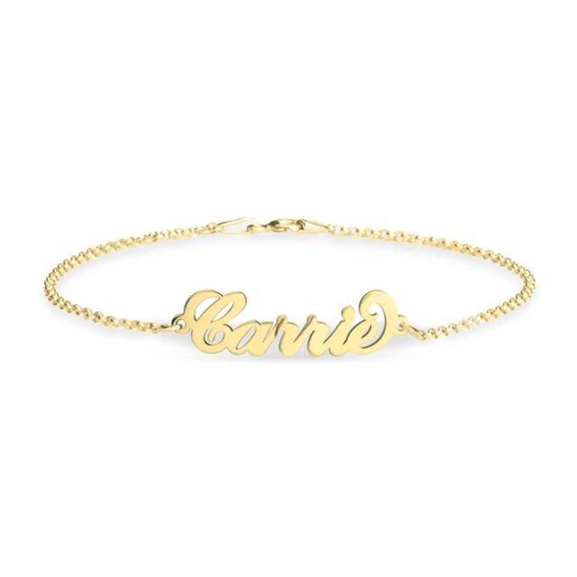 Sterling Silver with Yellow Gold Plated Personalized Classic Name Single Layer Charm Anklet-1