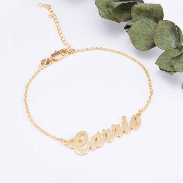 Sterling Silver with Yellow Gold Plated Personalized Classic Name Single Layer Charm Anklet-3