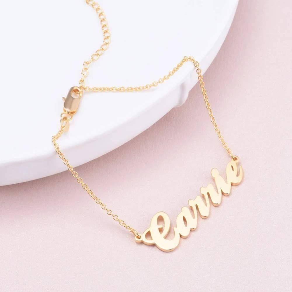 Sterling Silver with Yellow Gold Plated Personalized Classic Name Single Layer Charm Anklet-4