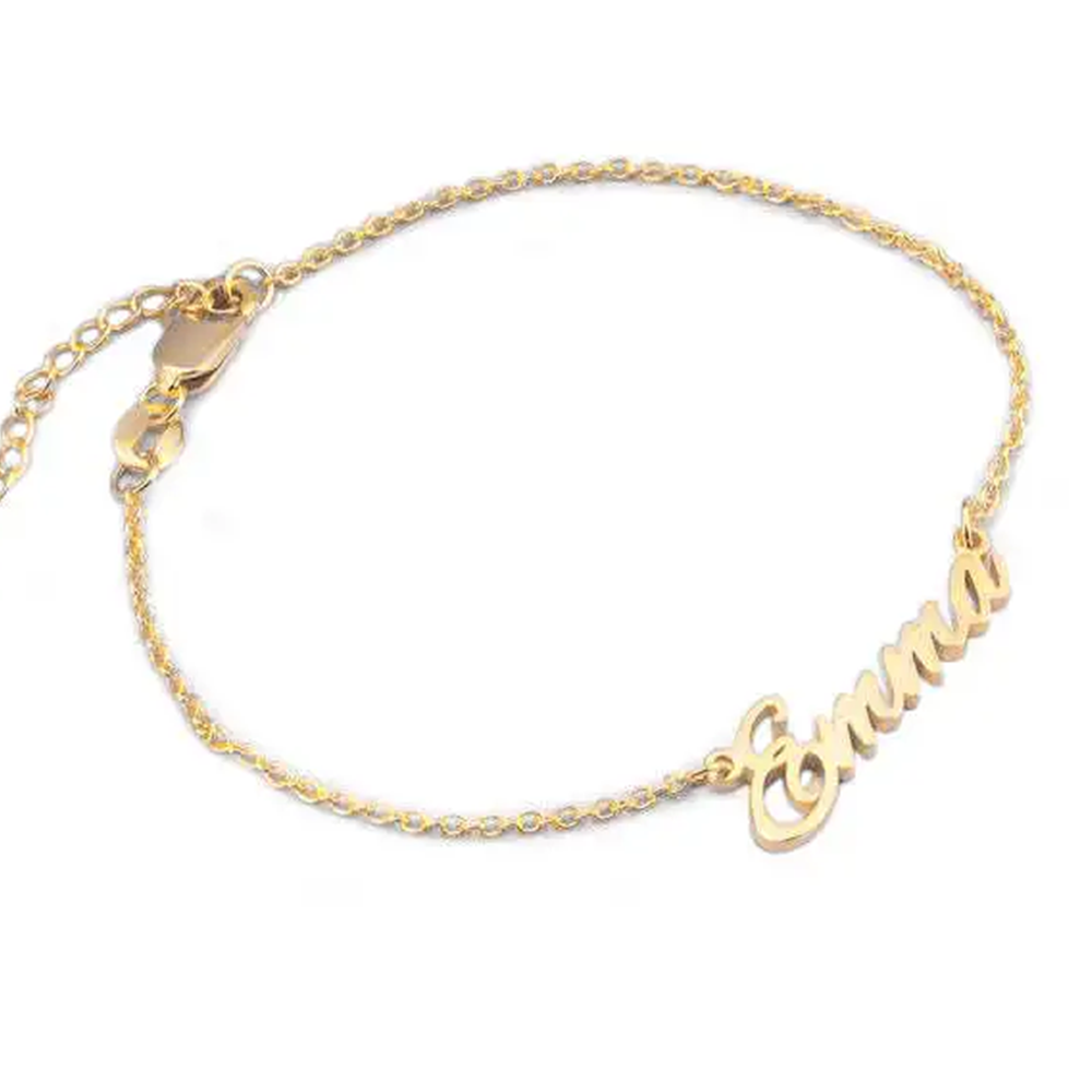 Sterling Silver with Yellow Gold Plated Personalized Classic Name Single Layer Charm Anklet-1