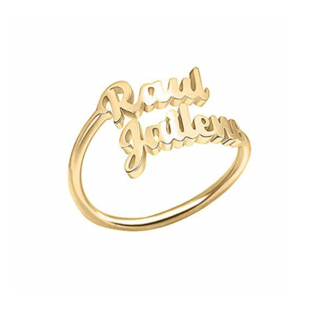 Sterling Silver with Yellow Gold Plated Personalized Double Name Classic Open Ring-1