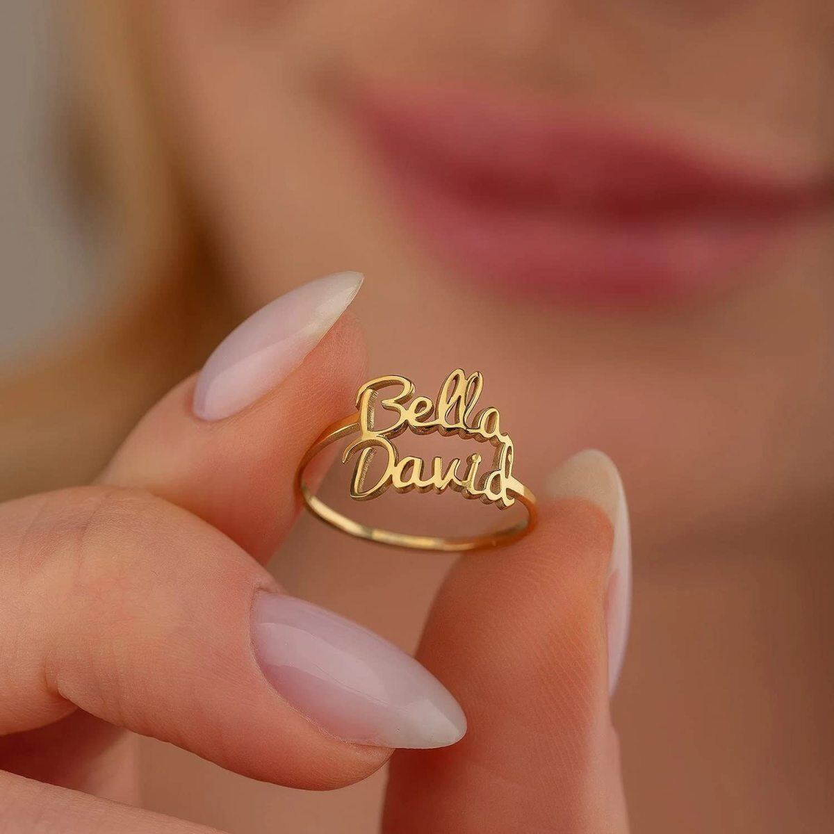 Sterling Silver with Yellow Gold Plated Personalized Double Name Classic Open Ring-3