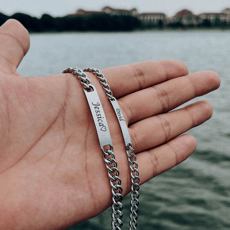 Bracelet en argent sterling et plaqué or jaune avec gravure personnalisée et identificatio-3