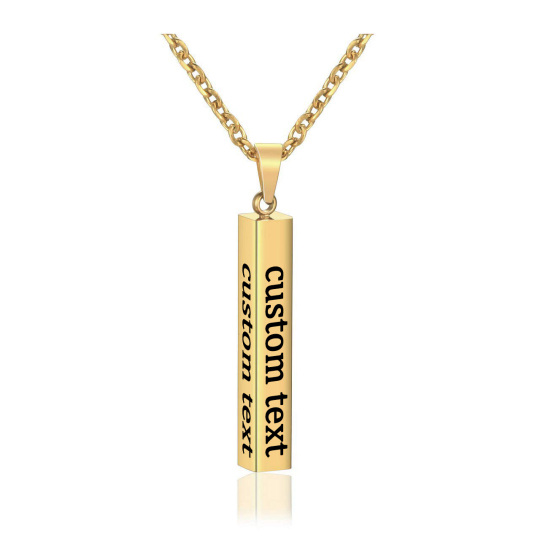 Sterling Silver with Yellow Gold Plated Personalized Engraving & Bar Pendant Necklace