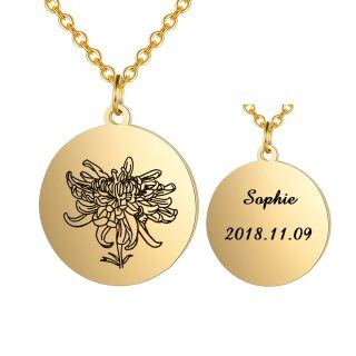 Sterling Silver with Yellow Gold Plated & Personalized Engraving Birth Flower Pendant Necklace-18