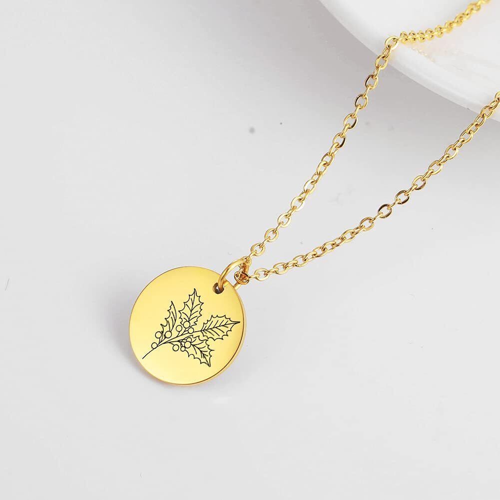 Sterling Silver with Yellow Gold Plated & Personalized Engraving Birth Flower Pendant Necklace-4