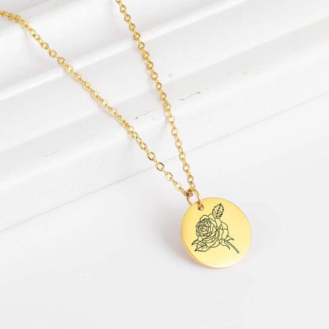 Sterling Silver with Yellow Gold Plated & Personalized Engraving Birth Flower Pendant Necklace-5