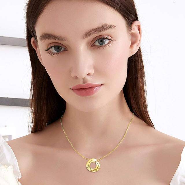 Sterling Silver with Yellow Gold Plated Personalized Engraving Circle Pendant Necklace-2