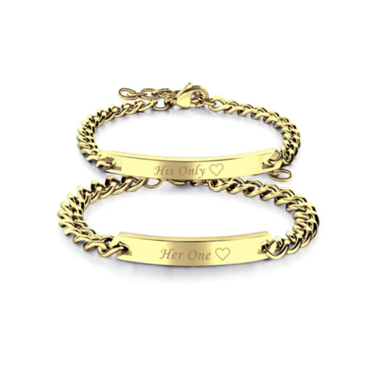 Sterling Silver with Yellow Gold Plated Personalized Engraving & Couple Identification Bracelet