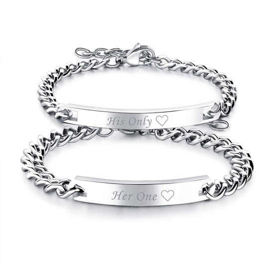 Sterling Silver Personalized Engraving & Couple Identification Bracelet