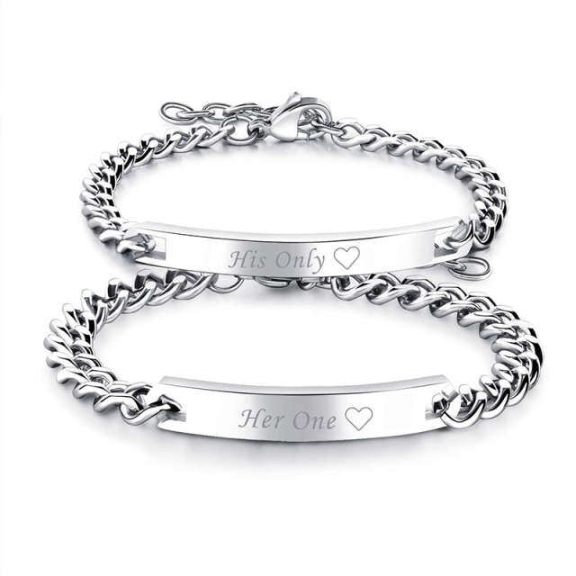 Sterling Silber mit Gelbgold plattiert Personalisierte Gravur & Paar Identifikation Armban-2