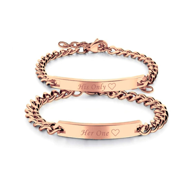 Sterling Silver with Rose Gold Plated Personalized Engraving & Couple Identification Bracelet-1