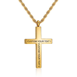 Sterling Silver with Yellow Gold Plated Personalized Engraving Cross Pendant Necklace for Men-2