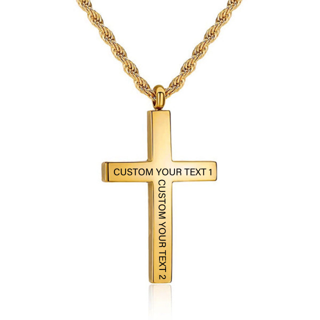 Plata de ley con baño de oro amarillo grabado personalizado Cruz colgante collar para homb