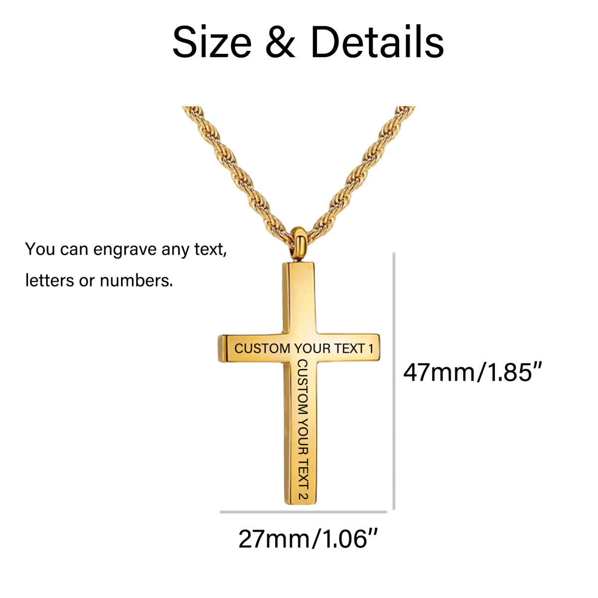 Sterling Silver with Yellow Gold Plated Personalized Engraving Cross Pendant Necklace for Men-4