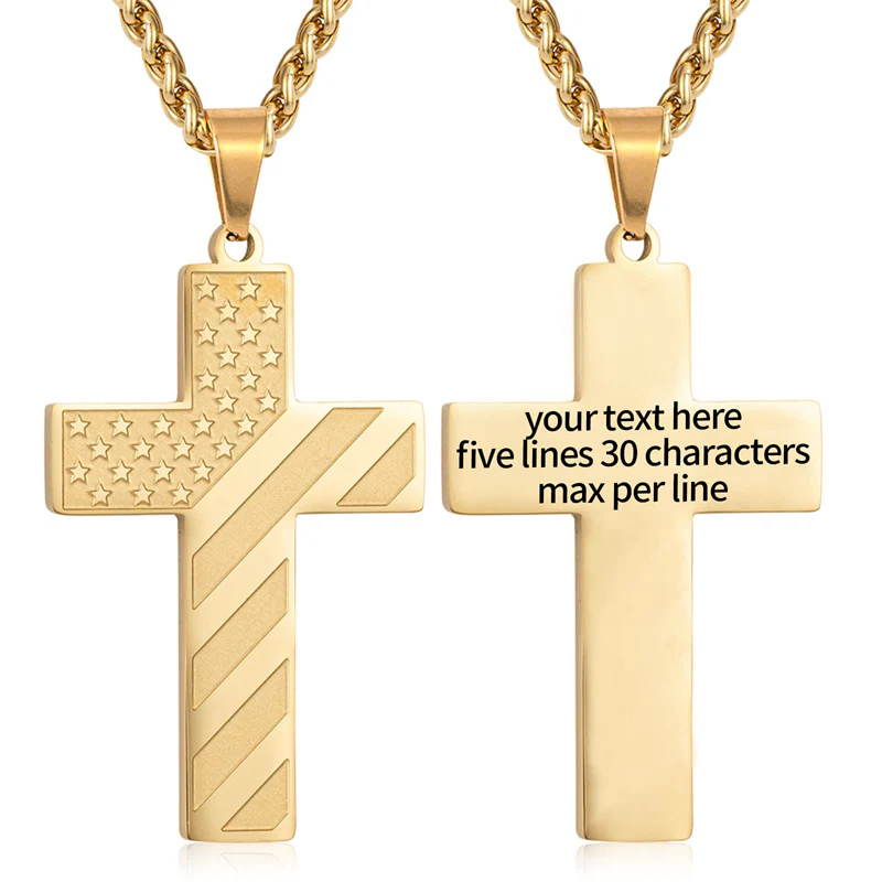 Sterling Silver with Yellow Gold Plated Personalized Engraving & Cross Pendant Necklace-1