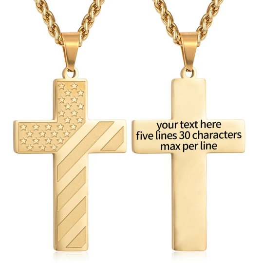 Collana con ciondolo a croce con incisione personalizzata in argento sterling placcato in oro giallo