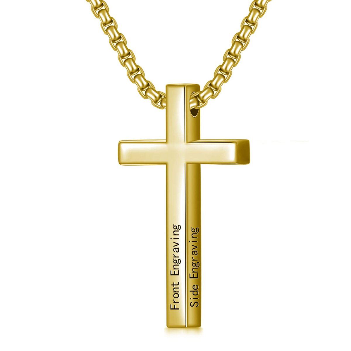 Sterling Silver with Yellow Gold Plated Personalized Engraving & Cross Pendant Necklace-1