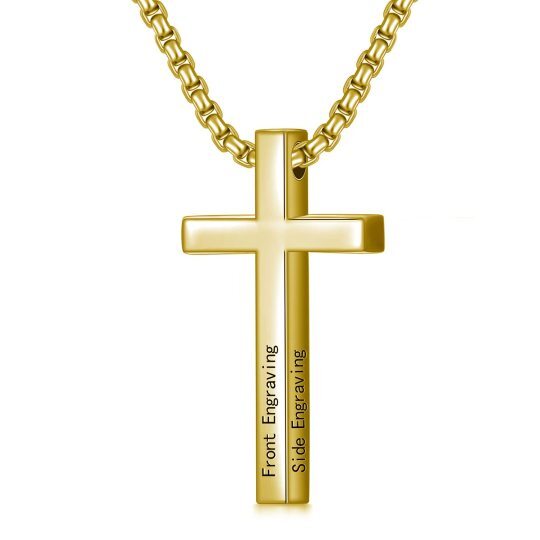 Sterling Silver with Yellow Gold Plated Personalized Engraving & Cross Pendant Necklace