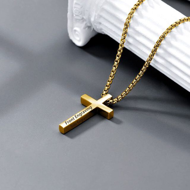 Collier avec pendentif croix gravée personnalisée en argent sterling plaqué or jaune-4