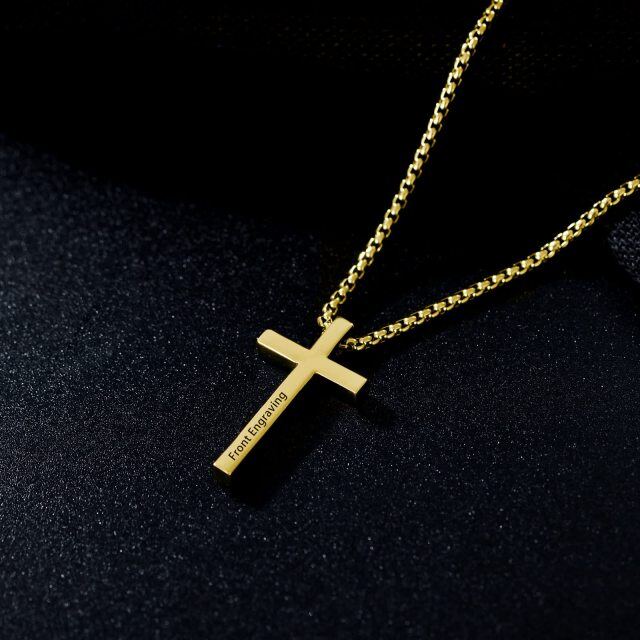 Collier avec pendentif croix gravée personnalisée en argent sterling plaqué or jaune-5