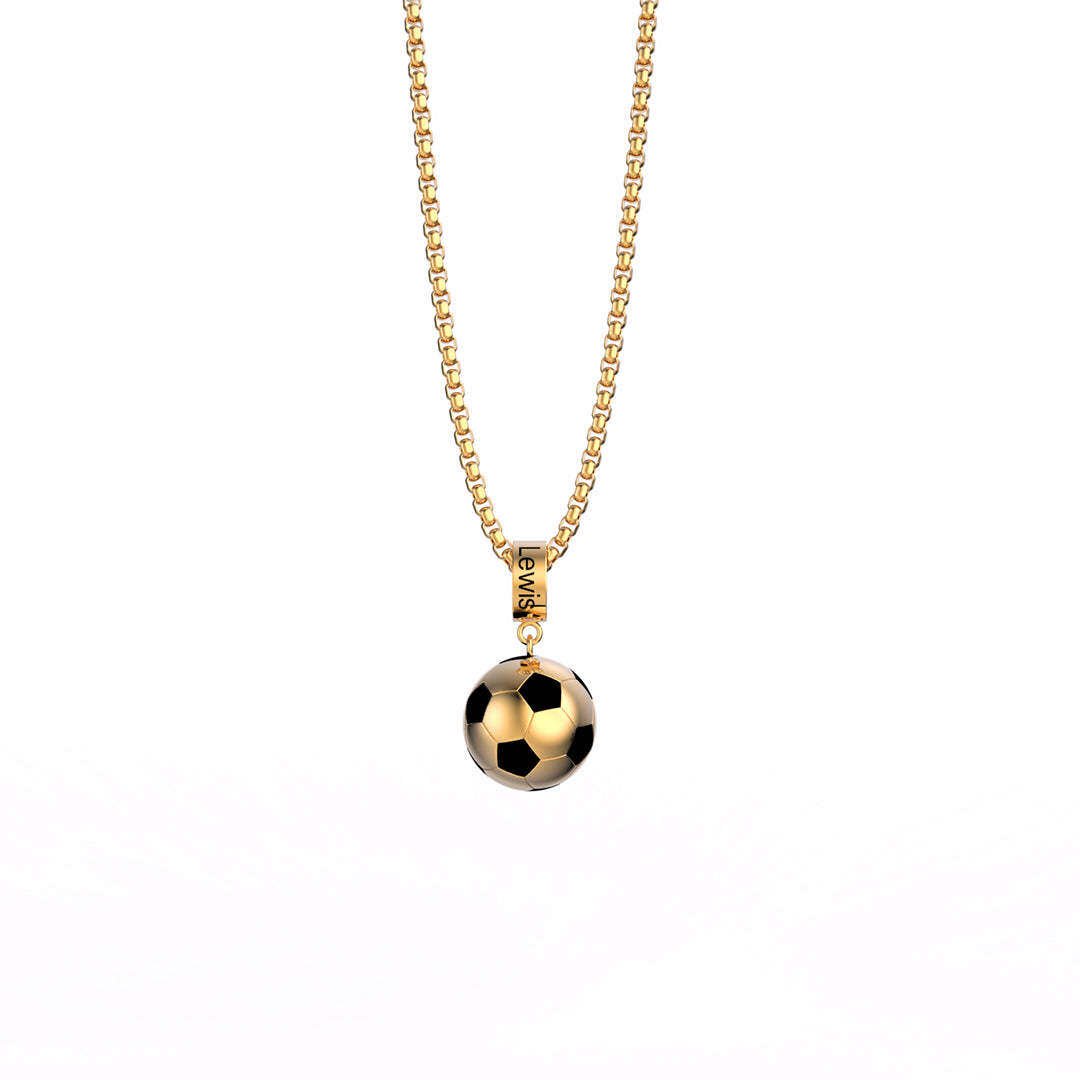 Plata de ley con baño de oro amarillo Grabado personalizado y collar colgante de fútbol pa-1