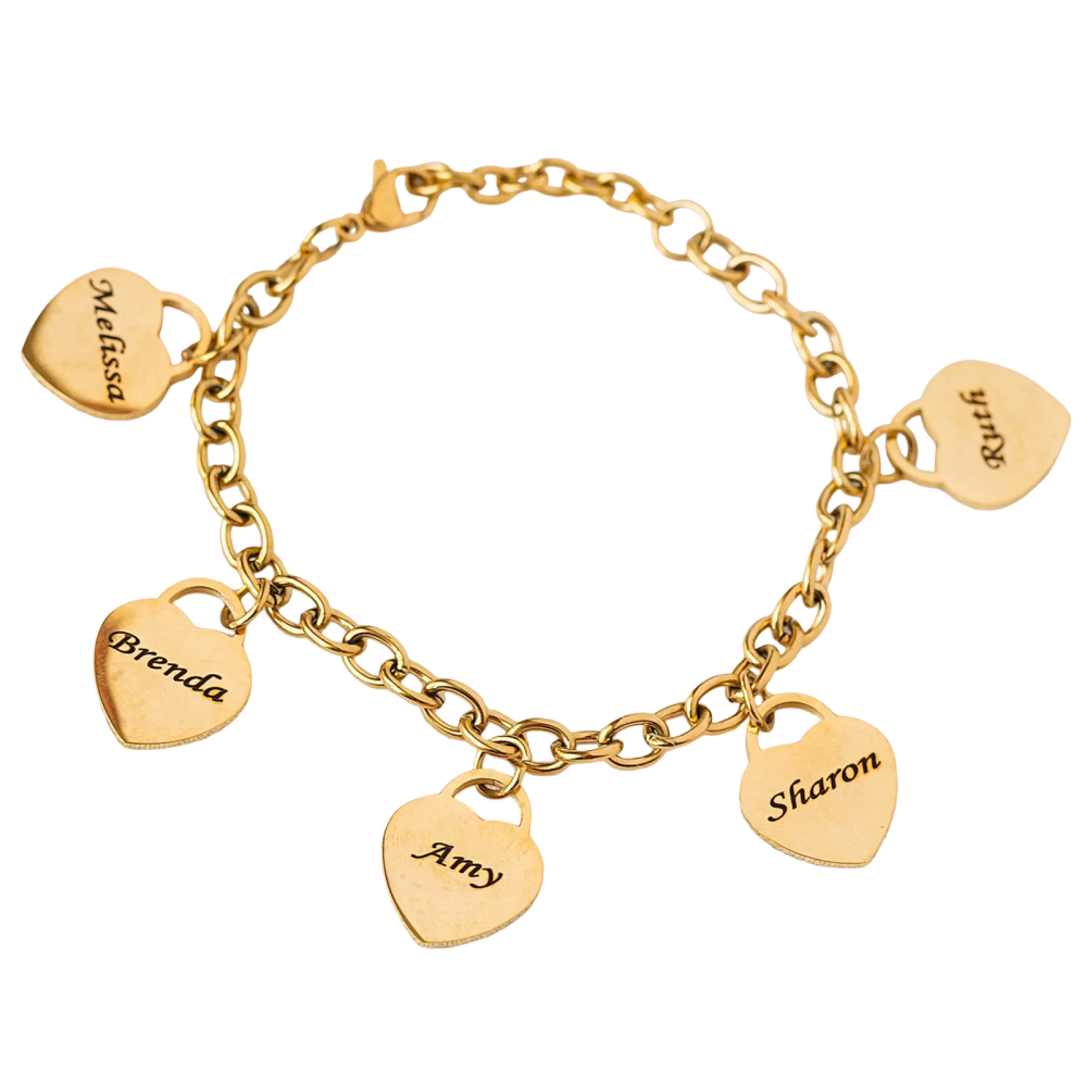 Sterling Silver with Yellow Gold Plated Personalized Engraving & Heart Charm Bracelet-1