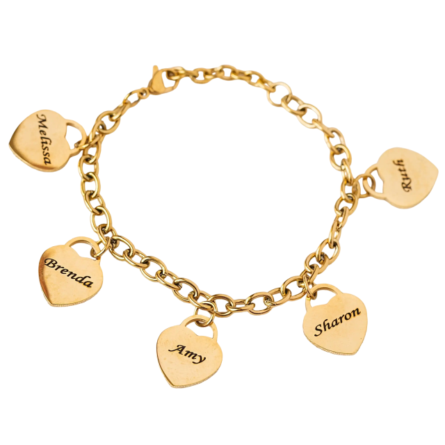 Plata de ley con baño de oro amarillo Grabado personalizado y pulsera con colgante de cora-1