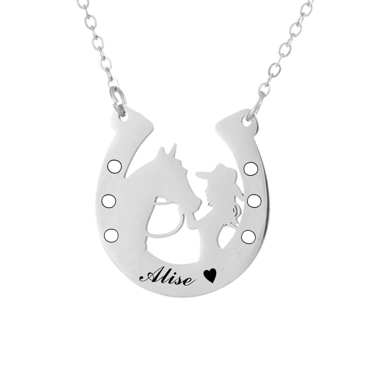 Sterling Silver with Rose Gold Plated & Personalized Engraving Horse Pendant Necklace-2