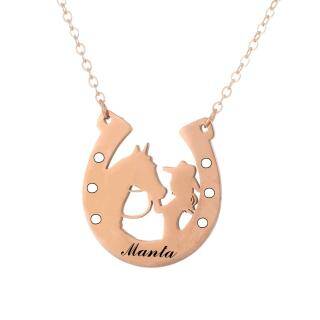 Sterling Silver with Rose Gold Plated & Personalized Engraving Horse Pendant Necklace-35