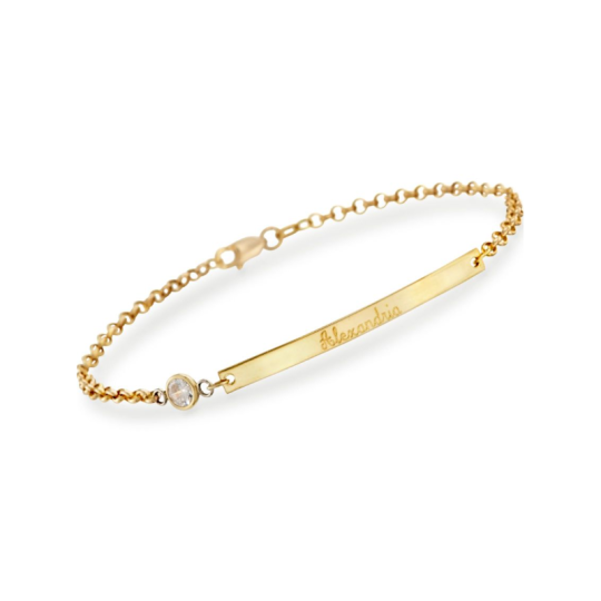 Bracciale in argento sterling con zirconi placcati in oro giallo con incisione personalizz