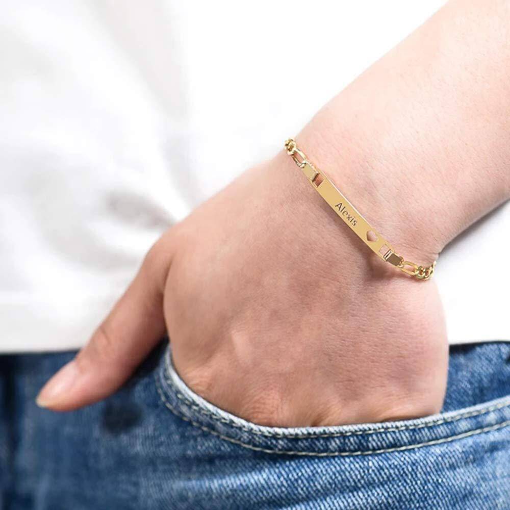 Pulsera de identificación personalizada con grabado en plata de ley bañada en oro amarillo-2