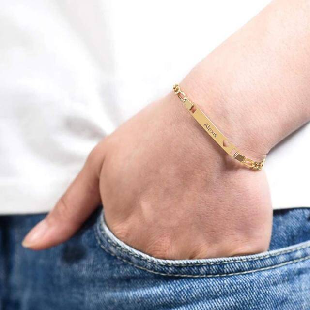 Pulseira de identificação personalizada com gravação banhada a ouro amarelo e prata esterlina-2