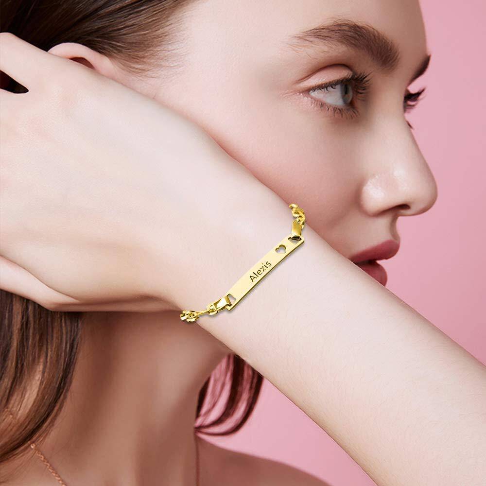 Pulsera de identificación personalizada con grabado en plata de ley bañada en oro amarillo-3