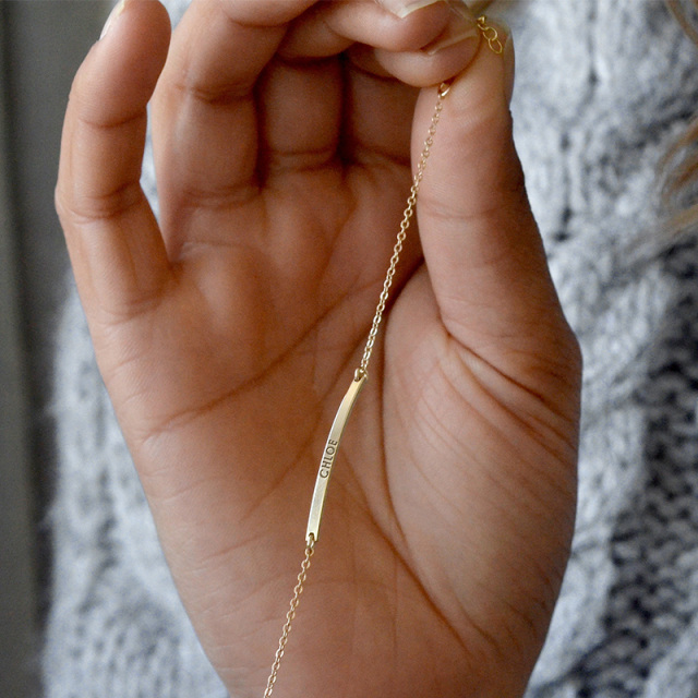 Pulseira de identificação personalizada com gravação banhada a ouro amarelo e prata esterlina-3