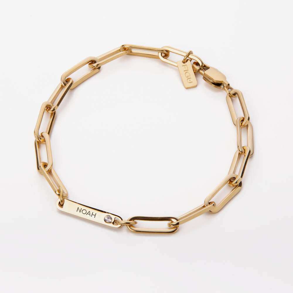 Sterling Silver with Yellow Gold Plated Personalized Engraving Paperclip Chain Bracelet-1