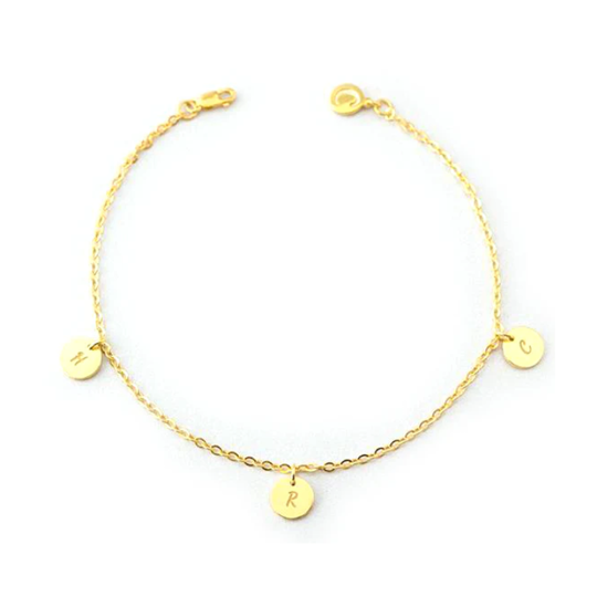 Pulseira de pingente de gravura personalizada banhada a ouro amarelo e prata esterlina