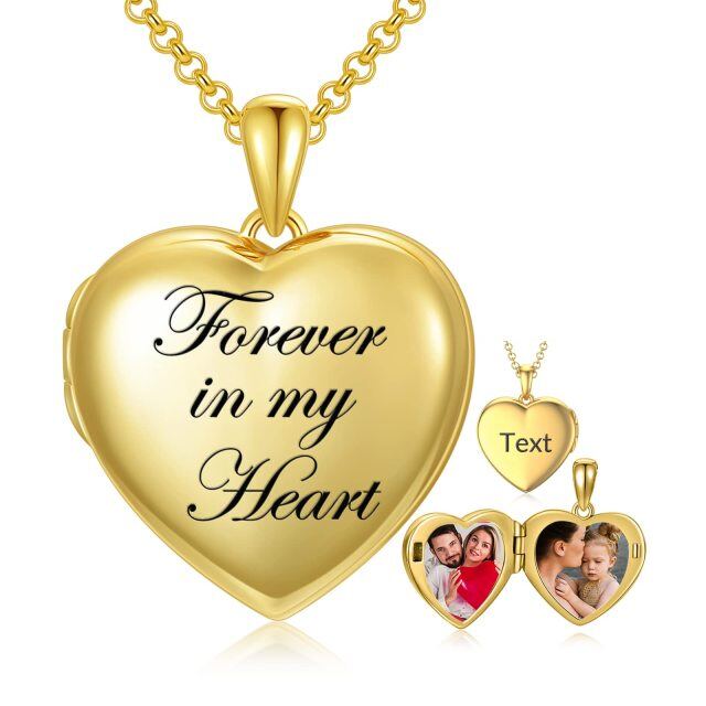 Collana in argento sterling con ciondolo con foto personalizzata a forma di cuore placcato in oro giallo con parola incisa-1