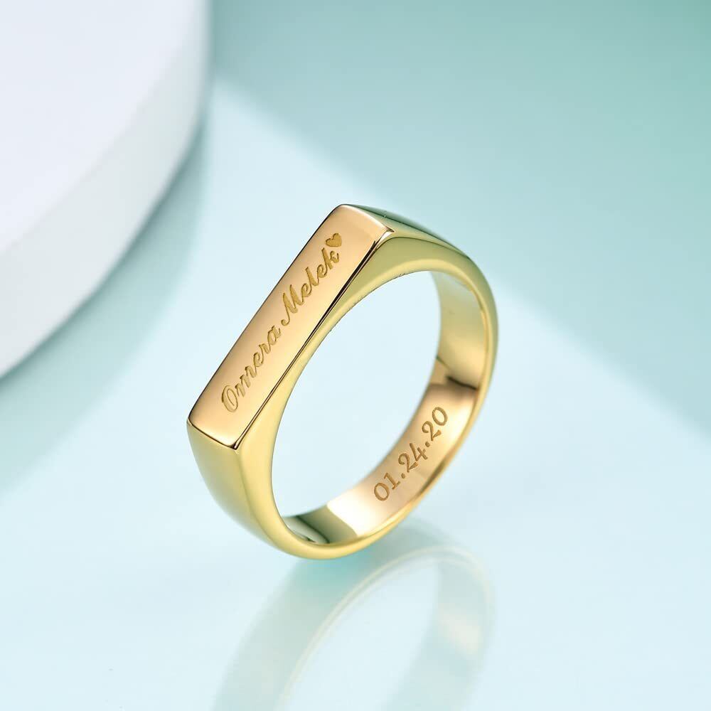 Sterling Silver with Yellow Gold Plated Personalized Engraving Ring for Men-3