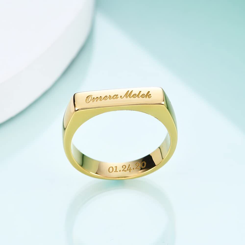 Sterling Silver with Yellow Gold Plated Personalized Engraving Ring for Men-4